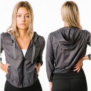 NWOT ZYIA ACTIVE Gray Hooded Drawstring Hoodie Light windbreaker jacket S